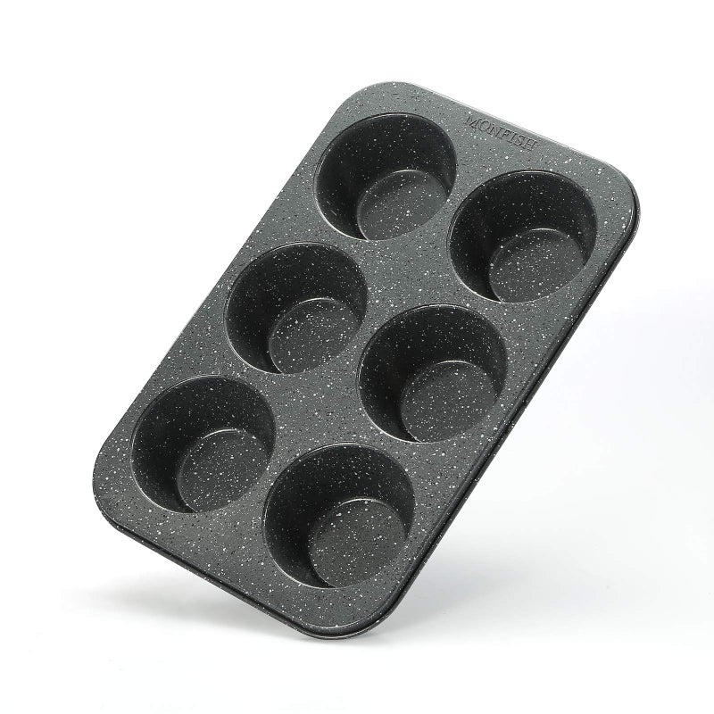 Monfish extra large muffin pan jumbo cupcake tray Carbon steel stone finish 3.5 inch cup - Image 1